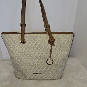 Michael Kors Jet Set Tote Bag Medium White and Brown